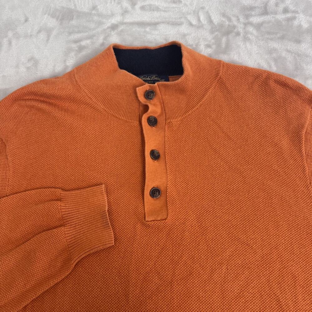 Brooks Brothers Sweater Mens XL Orange Henley Cotton Cashmere Quiet Luxury‎ Prep